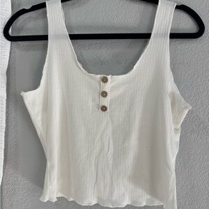 White Ribbed Button-Front Women's Top